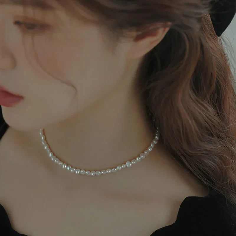 4-5mm Baroque Freshwater Pearl Necklaces with 5cm Extend Chain 925 Sterling Silver 38 45 50cm Necklaces Jewelry Gift 2026 New