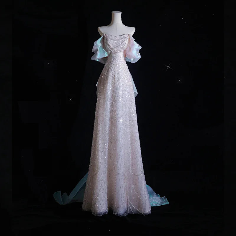 Luxury Elegant Beaded Evening Dresses 2025 New Shoulder Sequins Fishtail Dress Graduation Prom Wedding Dress Engagement Dress