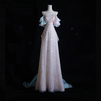 Luxury Elegant Beaded Evening Dresses 2025 New Shoulder Sequins Fishtail Dress Graduation Prom Wedding Dress Engagement Dress