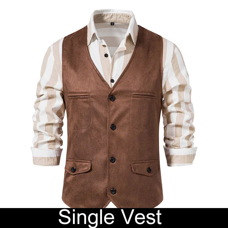 Man Vest Vintage Solid Single-breasted Male Waistcoat Slim V-neck Sleeveless Business Casual Versatile Men Suit Vest