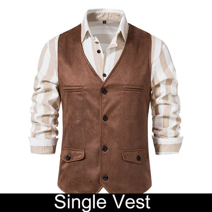 Man Vest Vintage Solid Single-breasted Male Waistcoat Slim V-neck Sleeveless Business Casual Versatile Men Suit Vest