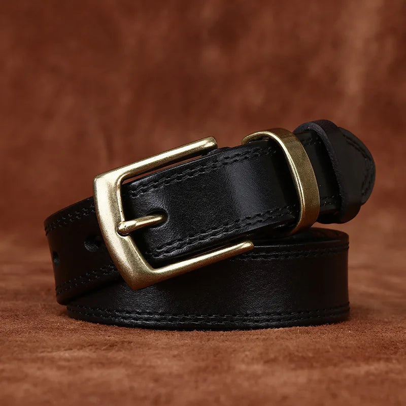 2.8CM Ladies Pure Cowhide High Quality Genuine Leather Belts for Women Needle Buckle Jeans Cowboy Waist Belt Luxury Designer