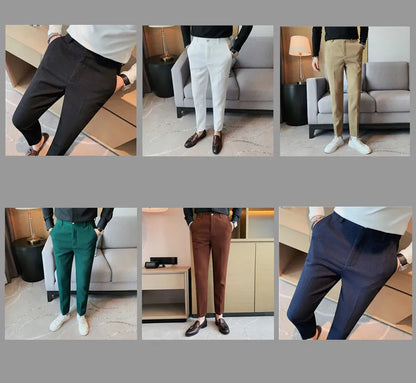 2024 Autumn New Waffle Stretch Waist Business Formal Pants Men Fashion Wedding Slim Trouser Mens Brand Social Party Suit Pants
