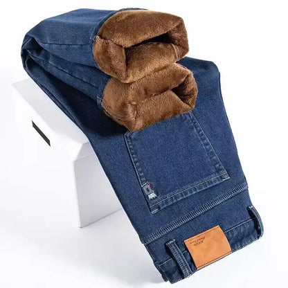 Winter Fleece Men's Casual Jeans Stretch Fashion Cotton Thick Plush Warm Denim Trousers Male Brand Pants Plus Size 42 44 46
