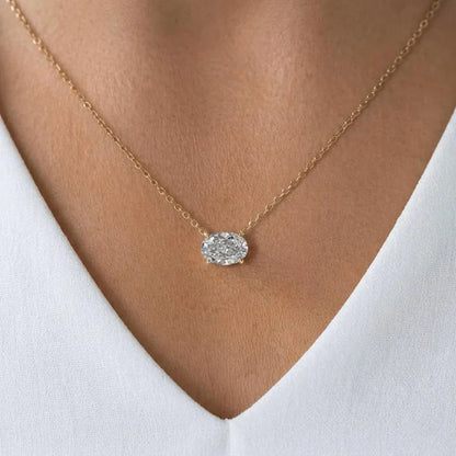 1/2/3carat East West Set Oval Cut Solitaire Moissanite Diamond Pendant Necklaces for Women Adjustable Stackable Neck Chain