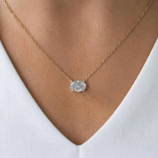 1/2/3carat East West Set Oval Cut Solitaire Moissanite Diamond Pendant Necklaces for Women Adjustable Stackable Neck Chain