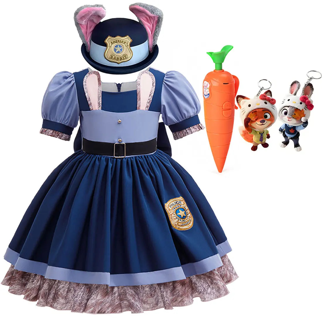 Girls Cosplay Zootopia 2 Police Officer Judy Bunny Dress For Kids Holiday Party Cute Dress With Accessories Fancy Set