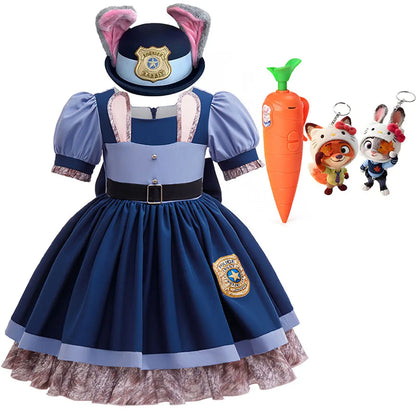 Girls Cosplay Zootopia 2 Police Officer Judy Bunny Dress For Kids Holiday Party Cute Dress With Accessories Fancy Set