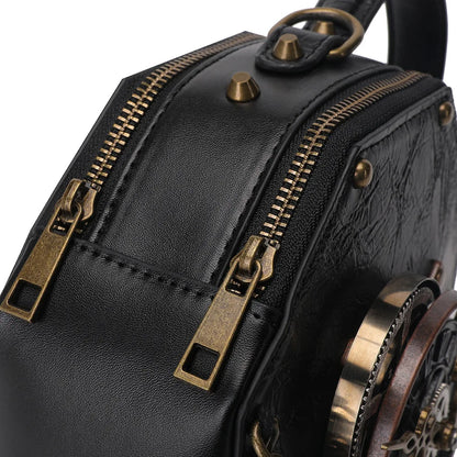 New Gothic Leather Clock Bag Steampunk Shoulder Bags Vintage Women Handbags Messenger Crossbody Bag Ladies Rivet Top-Handle Bags