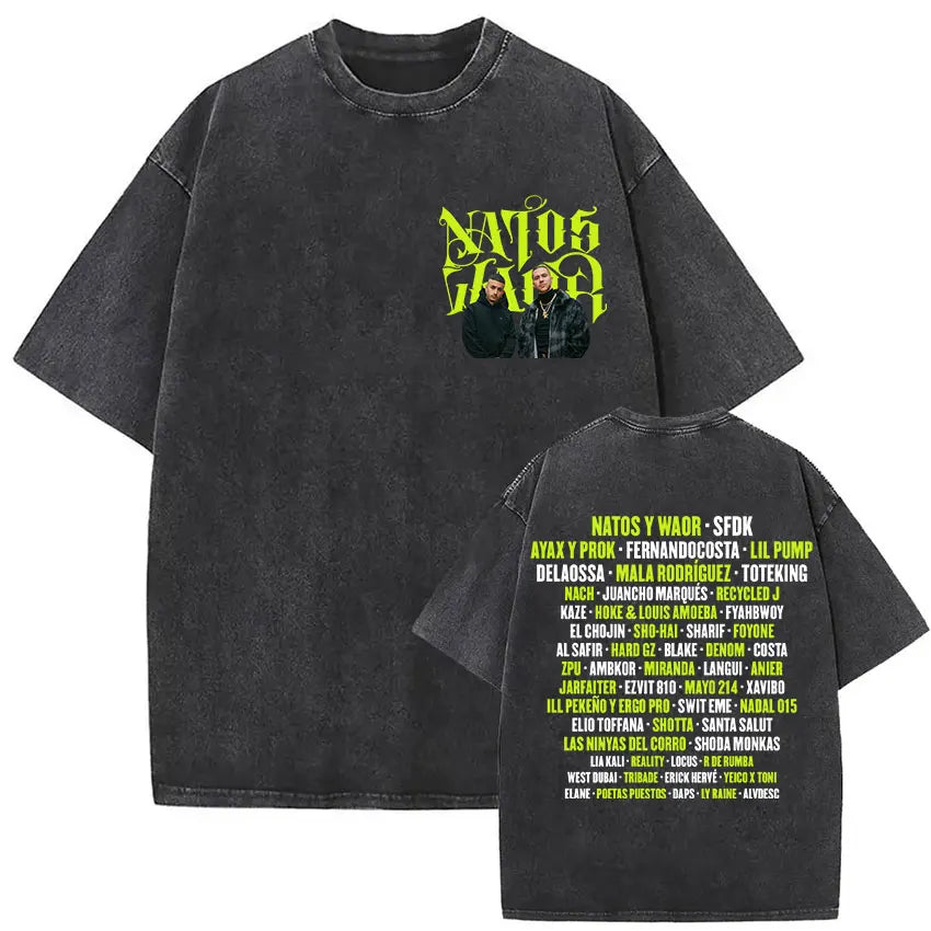 Washed Vintage NATOS WAOR Hijos De La Ruina Logo Album Merch T Shirts Men's Women Hip Hop Gothic Short Sleeve T-shirt Streetwear