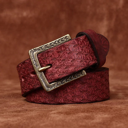 3.8CM Thickened Italian Pure Cowhide High Quality Genuine Leather Belts for Men Carving Strap Male Brass Buckle Jeans Cowboy