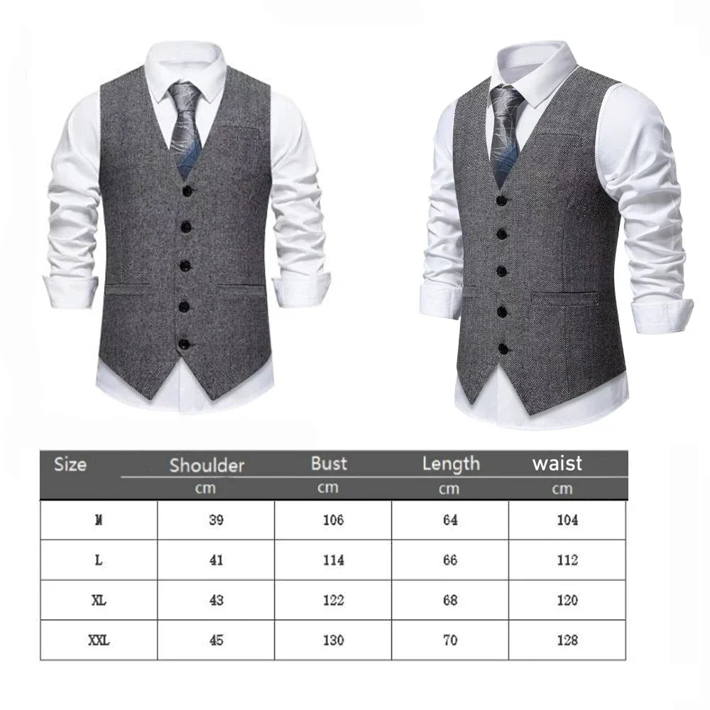 Men's Suit Vest Solid Color European Herringbone Suit Waistcoat Business Casual Working wear Retro Single Breasted Pattern Vest