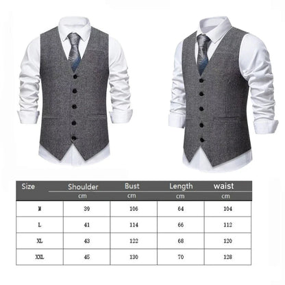 Men's Suit Vest Solid Color European Herringbone Suit Waistcoat Business Casual Working wear Retro Single Breasted Pattern Vest