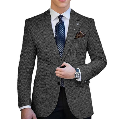 Autumn Winter Men's Herringbone Blazer Tuxedos Only Coat Wool Tweed Single Breasted Formal Bussiness/Wedding Prom Suit Jacket