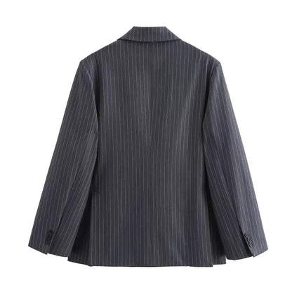 Fall/Winter 2025 New  Women's Street Fashion oversized pinstripe shoulder-padded loose suit jacket for women