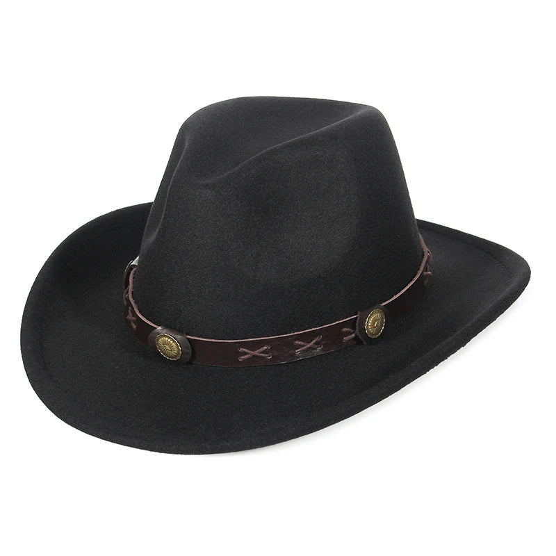 Autumn Winter Western Cowboy Hat for Men Women Wide Brim Fedora Jazz Hats Cowgirl Hat with Belt