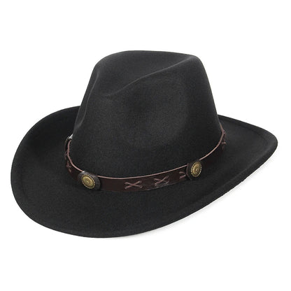 Autumn Winter Western Cowboy Hat for Men Women Wide Brim Fedora Jazz Hats Cowgirl Hat with Belt