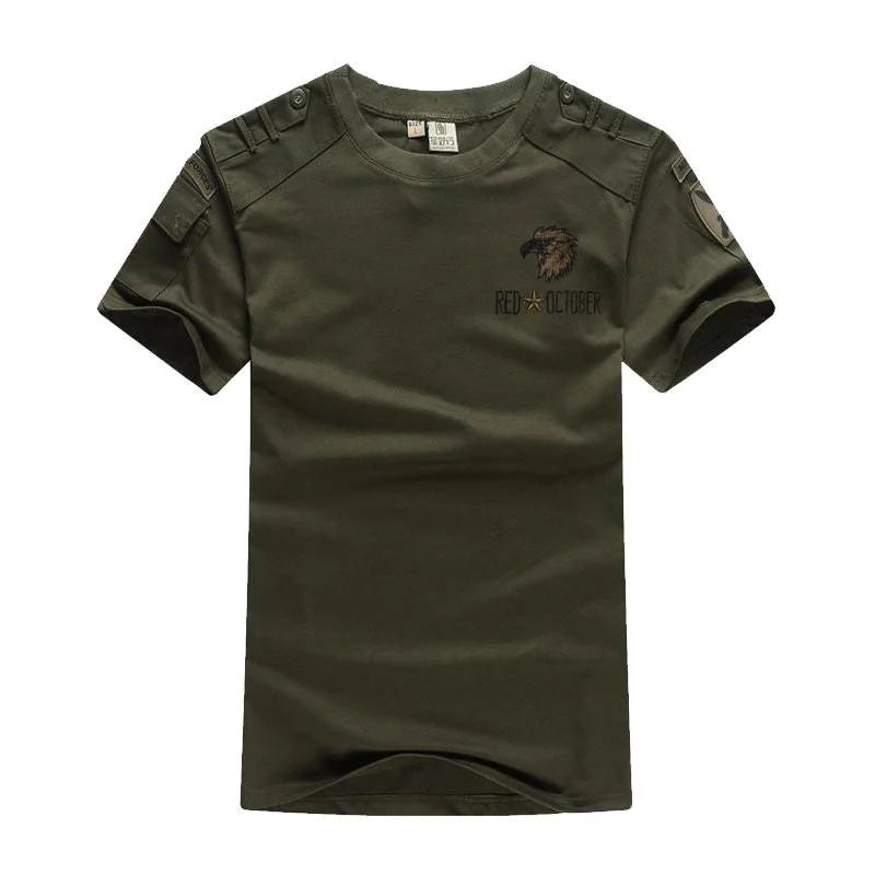 Summer Style Men's T-Shirts Military Style Short Sleeve Tees Streetwear Embroidery Pure Cotton Casual T Shirt Men Cloting