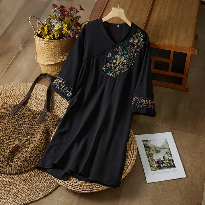 Embroidery Ethnic Style Fashion Clothes Vintage Cotton Linen Streetwear Harajuku Chinese Style Summer Dress for Women Clothing
