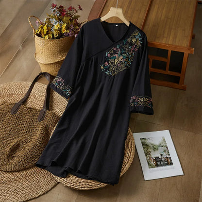 Embroidery Ethnic Style Fashion Clothes Vintage Cotton Linen Streetwear Harajuku Chinese Style Summer Dress for Women Clothing