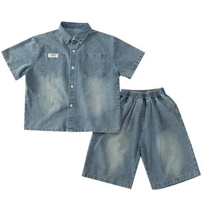 High Fashion Kids Summer Suit for Boy with Denim Shorts Two Pieces Tracksuit Children Casual Top and Bottom Clothing Set 5-14 Y