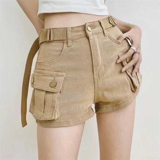 Summer Cargo Shorts Women Streetwear Vintage Sexy Denim Short Pants New Skinny Big Pockets Mini Jeans High Waist Cortos Vaqueros