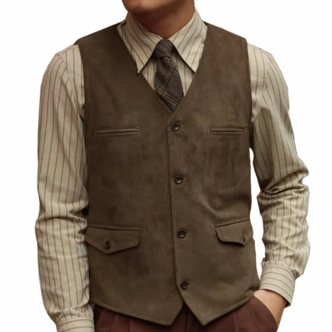 Men Vest Coffee Velvet Single Button With Pocket Waistcoat For Wedding Birthday Banquet Business Casual Work Daily Men Suit Vest