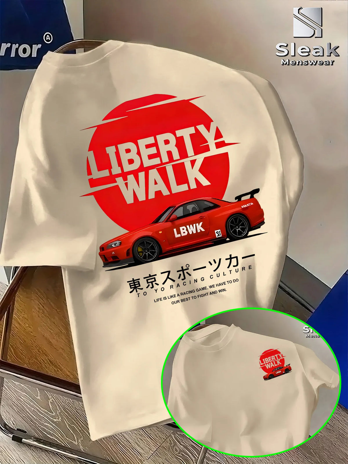 Men's Short-sleeved T-shirt for Summer, LIBERTY WALK Modified Sports Car Trend Print Breathable and Fashion Unique Style Outfit.