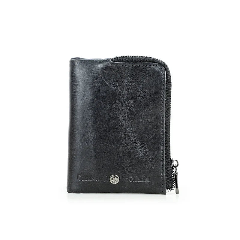 Retro Genuine Leather Wallet Men Zipper Coin Purse Quality Women Money Purse RFID Travel Business Gift Card Wallet