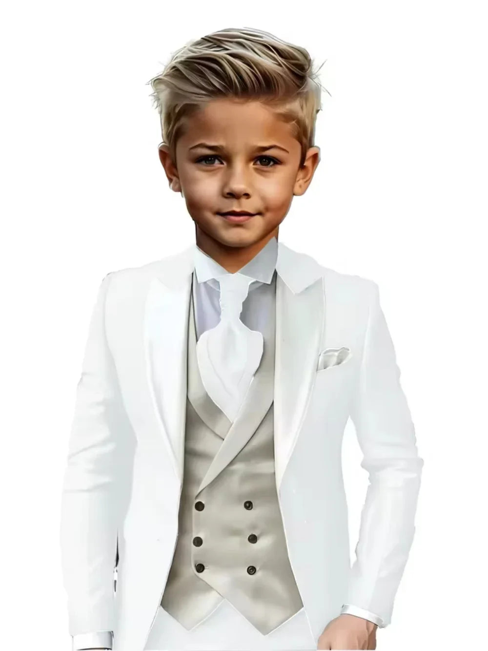 Handsome Kids Suit Set 3 Pieces Banquet Party Wear High Quality Boys Peak Lapel Suit Wedding Ring Bearer Outfit Plus Size Tuxed