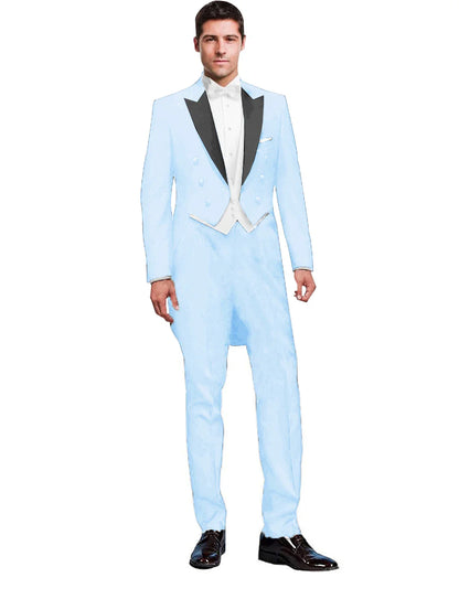 3 Piece Black Men Suit Wedding Groom Tuxedo Long Tailcoat Best Man Formal Prom Suit Fashion Costume Homme (Jacket+Vest+Pants)