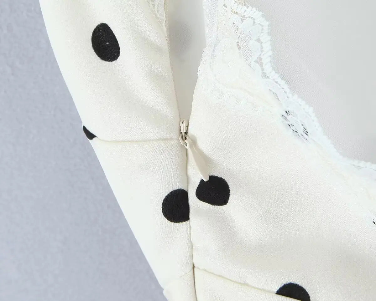 Lace Spliced Polka Dot Halter Dress Women Elegant A-line Mini Sexy Backless Dresses Summer Robe 2025