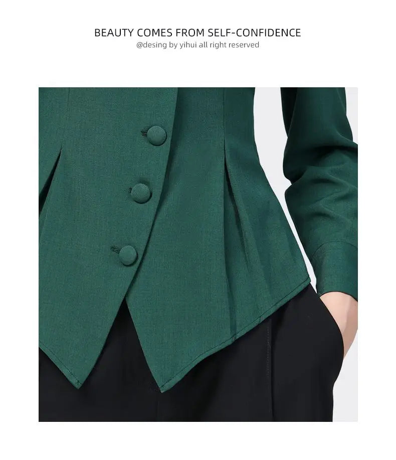 Temperament Skinny Solid Notched Pleated Button Elegant Blazers Graceful Intellectual Women's Clothing 2022 Thin Autumn Winter