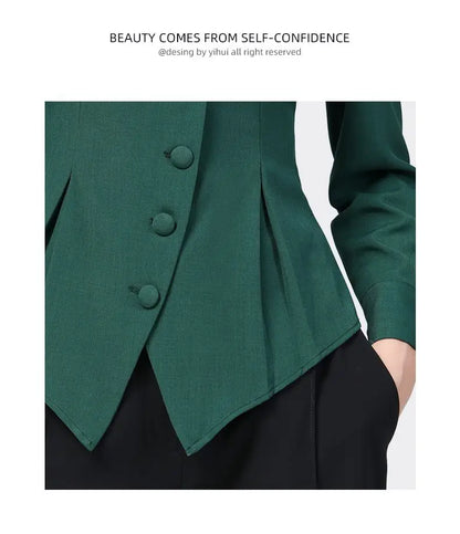 Temperament Skinny Solid Notched Pleated Button Elegant Blazers Graceful Intellectual Women's Clothing 2022 Thin Autumn Winter