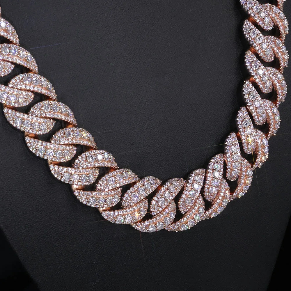 Fashion Custom 22mm Wide Rose Gold Necklace Hip-Hop Style Copper Zircon Iced Heavy Miami Jewelry Necklace For Men And Women