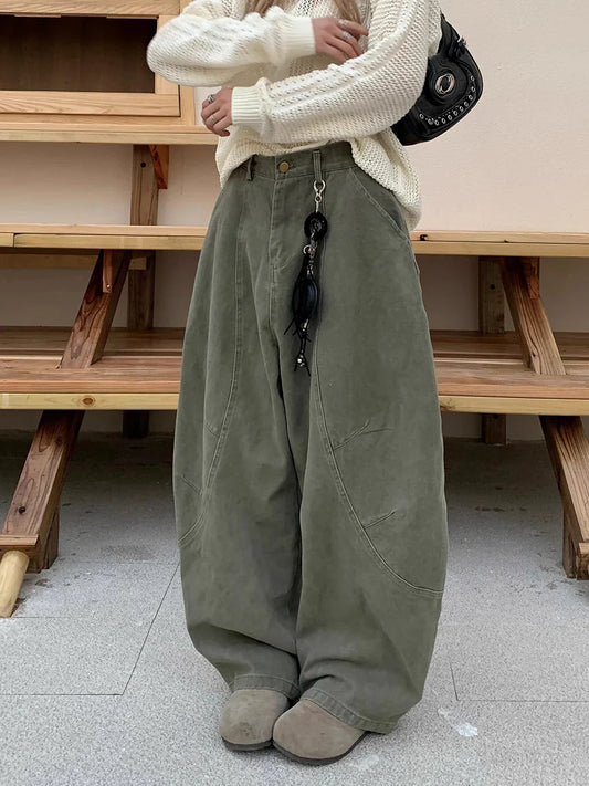 Y2k Trendy Barrel Baggy Jeans Boyfriend Retro Low Rise Wide Leg Stitch Decor Denim Pants Women Men Trousers Streetwear
