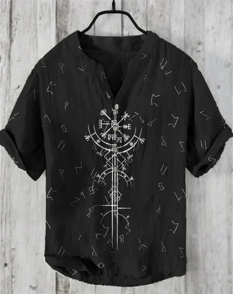 New Men's 3D Printed V Neck Short Sleeve Shirt Foreign Trade Casual Fashion Loose Linen Short Sleeve Shirt Top