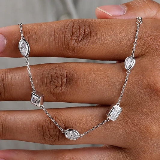 Bracelets en Moissanite multi-formes pour femmes en argent S925, chaînes de poignet certifiées avec diamants taille poire/ovale/marquise/princesse