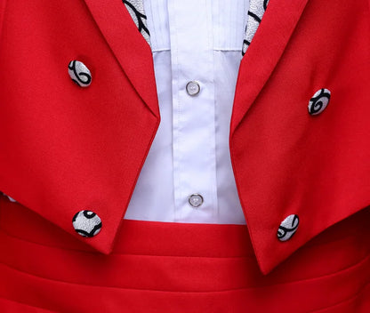 2024  Bent Flower Red/black /white Men's Dress Tuxedo Set Two-pieces,magician's Stage Performance, Conductor's Blazer Jacket