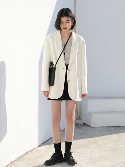 Women's Blazer Korean Casual Solid Long Sleeve Coats All-match Office Lady Elegant Fashion Clothing Spring Autumn 2026
