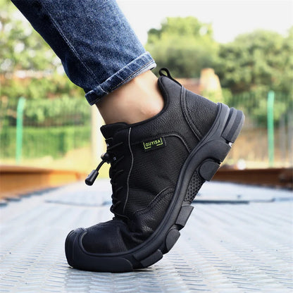 Black Leather Work Safety Shoes Waterproof Indestructible Steel Toe Cap Labor Shoes For Men Breathable Anti Smashing Sneakers