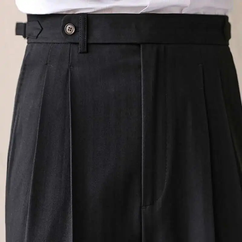 Business High Waist Straight Suit Pants Men British Slim Fit Pants Men Social Trousers Casual Pant Formal Wear Pantalones Hombre