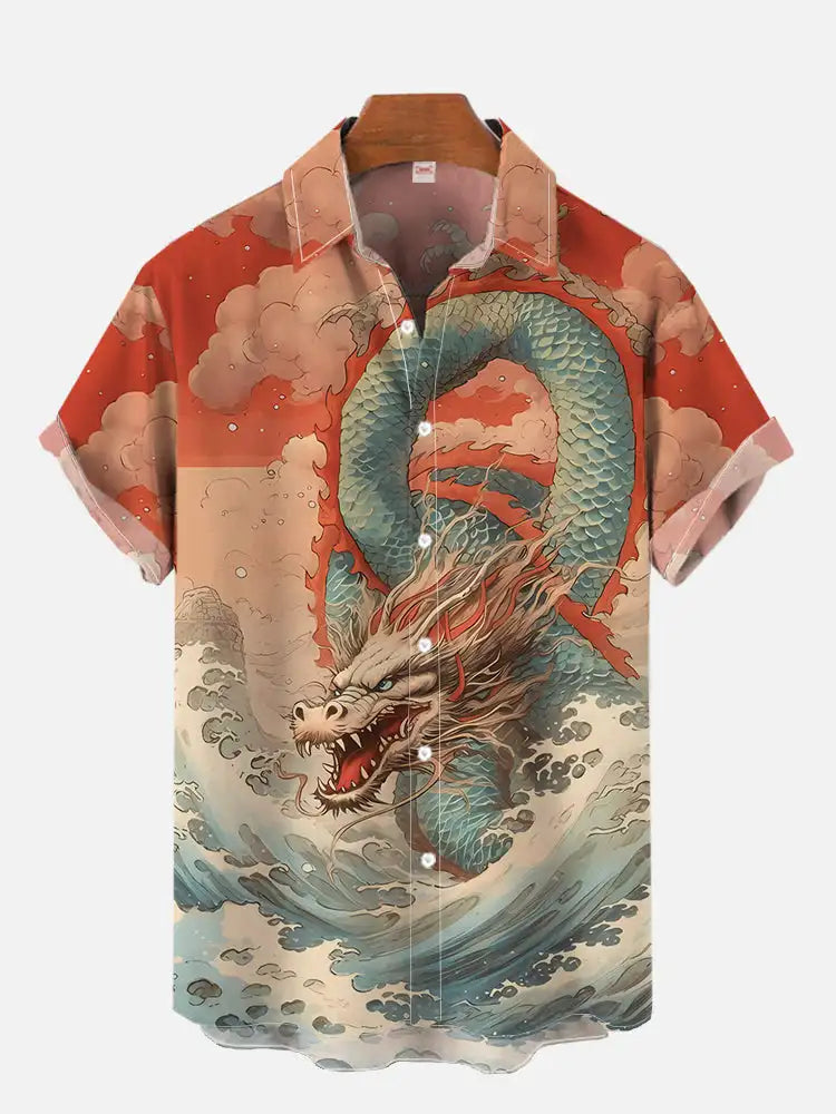 Men's Shirt Dragon Print Casual Daily Tops 3D Printing Short Sleeve Shirt Summer  Fashion Unisex Hawaiian Samurai Cat Shirts