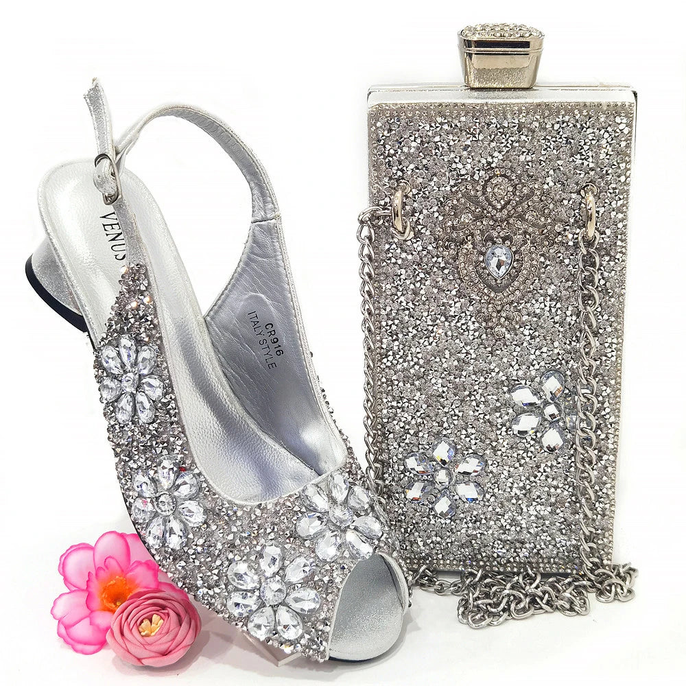 Summer Sandals for Party and Weddings Peep-Toe Bridal Shoes Women 2023 Comfortable Shoes and Bag Set for Lady