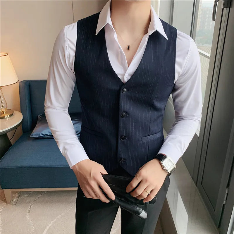 Plus Size 7XL 6XL 5XL Men's Fashion Striped Suit Vest British Style Business Work Slim Fit Wedding Social Sleeveless Vest