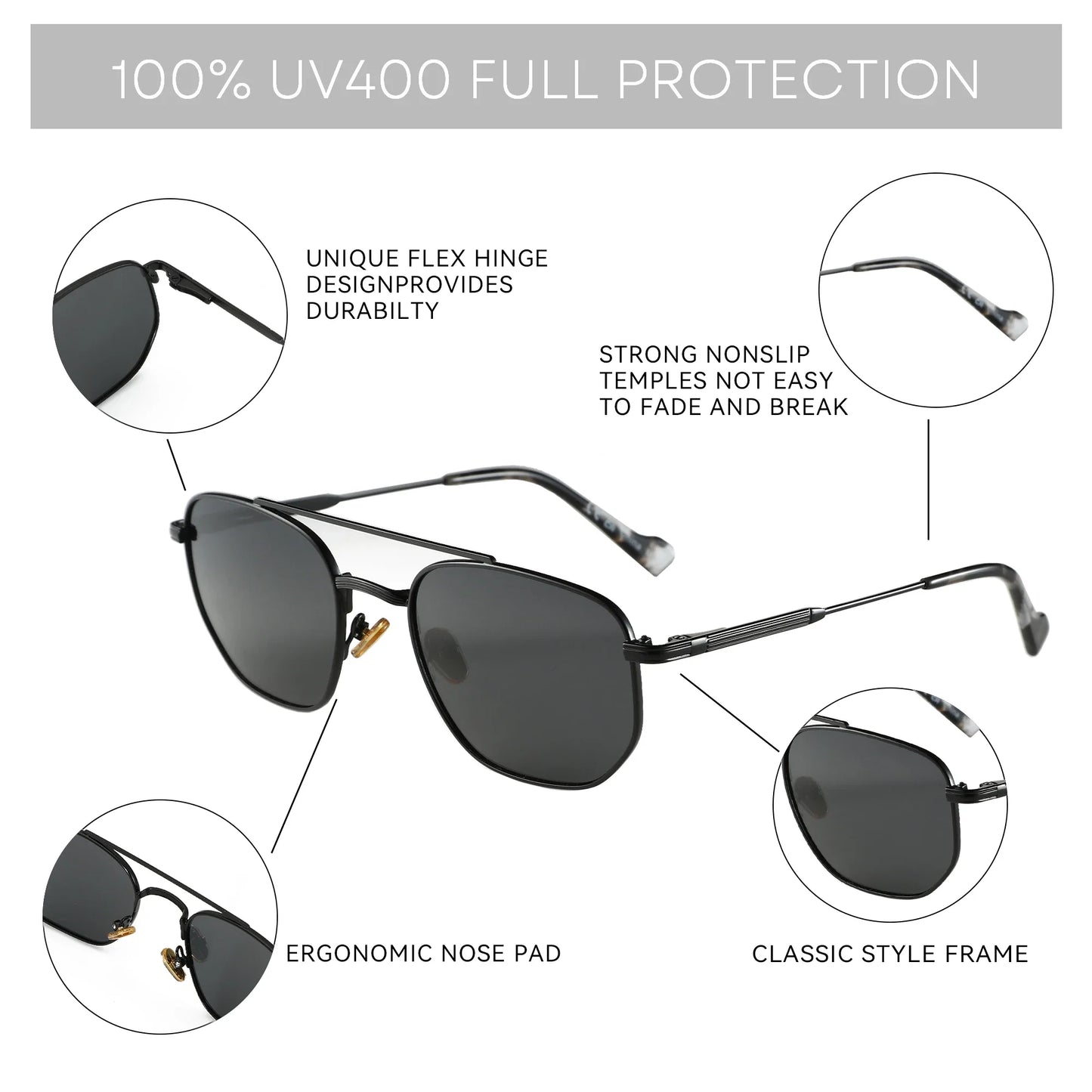 Fashion Hexagonal Geometry Polarized Sunglasses for Men Women Polygon Metal Shade Pilot Sun Glasses ZS1210