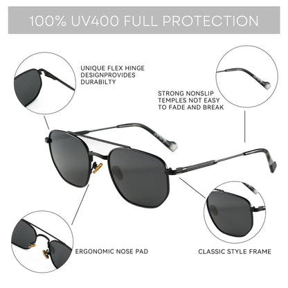 Fashion Hexagonal Geometry Polarized Sunglasses for Men Women Polygon Metal Shade Pilot Sun Glasses ZS1210
