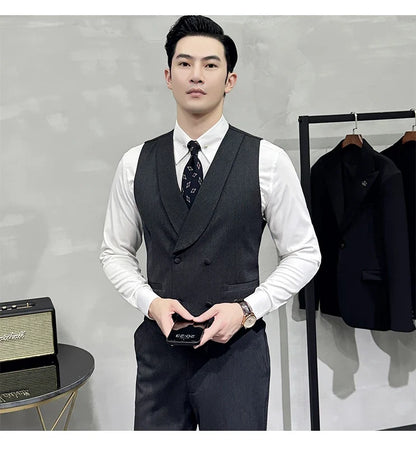 High-end Double-breasted Suit Vest With Pants 2024 New Men Fashion Slim Business Casual Best Groom Wedding Dress Vest  2 Pcs Set