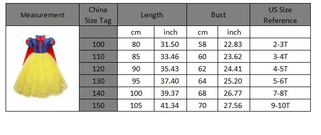 Girls Snow White Princess Dress Mesh Clothes Vestidos Kids Christmas Halloween Carnival Cosplay Costume