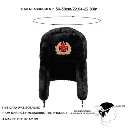 Unisex Five-pointed Star Label Lei Feng Hat Winter Earflap Hat Keep Warm Ski Hat Bomber Hat for Outdoor Riding Snow Activities